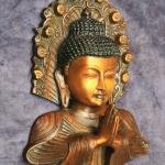 Pure Brass Big Buddha Face Namaste Wall Hanging - Vintage Dual-Tone Finish